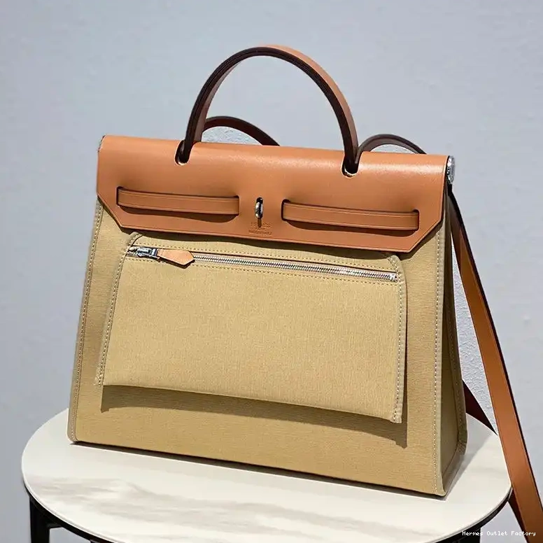 Affordable Hermes Herbag Palladium Grey Bag Brown Hardware In Canvas 0502